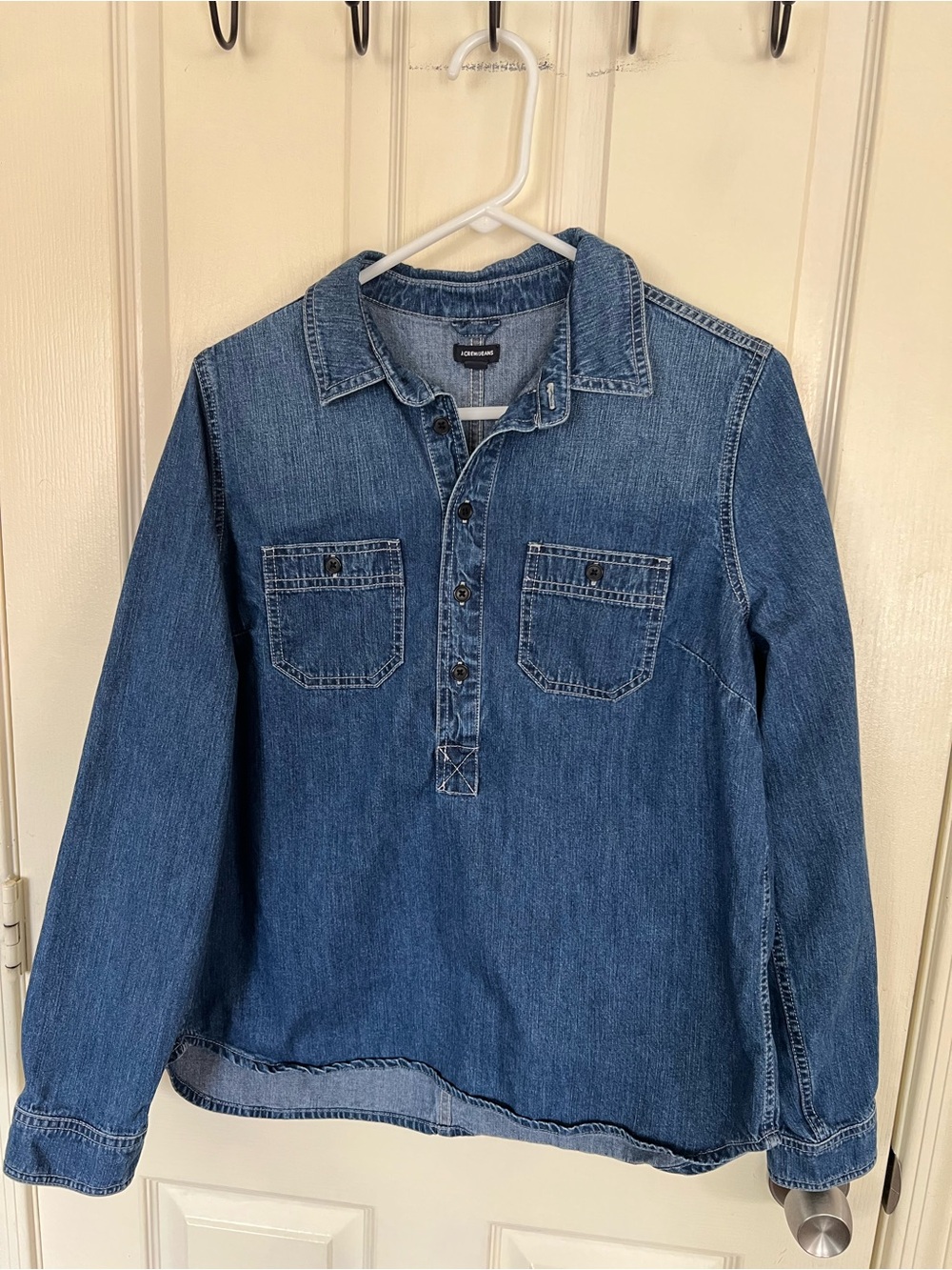 J.Crew Jeans Chambray Popover Shirt Medium 100% Cotton Denim Utility Top - Picture 7 of 14
